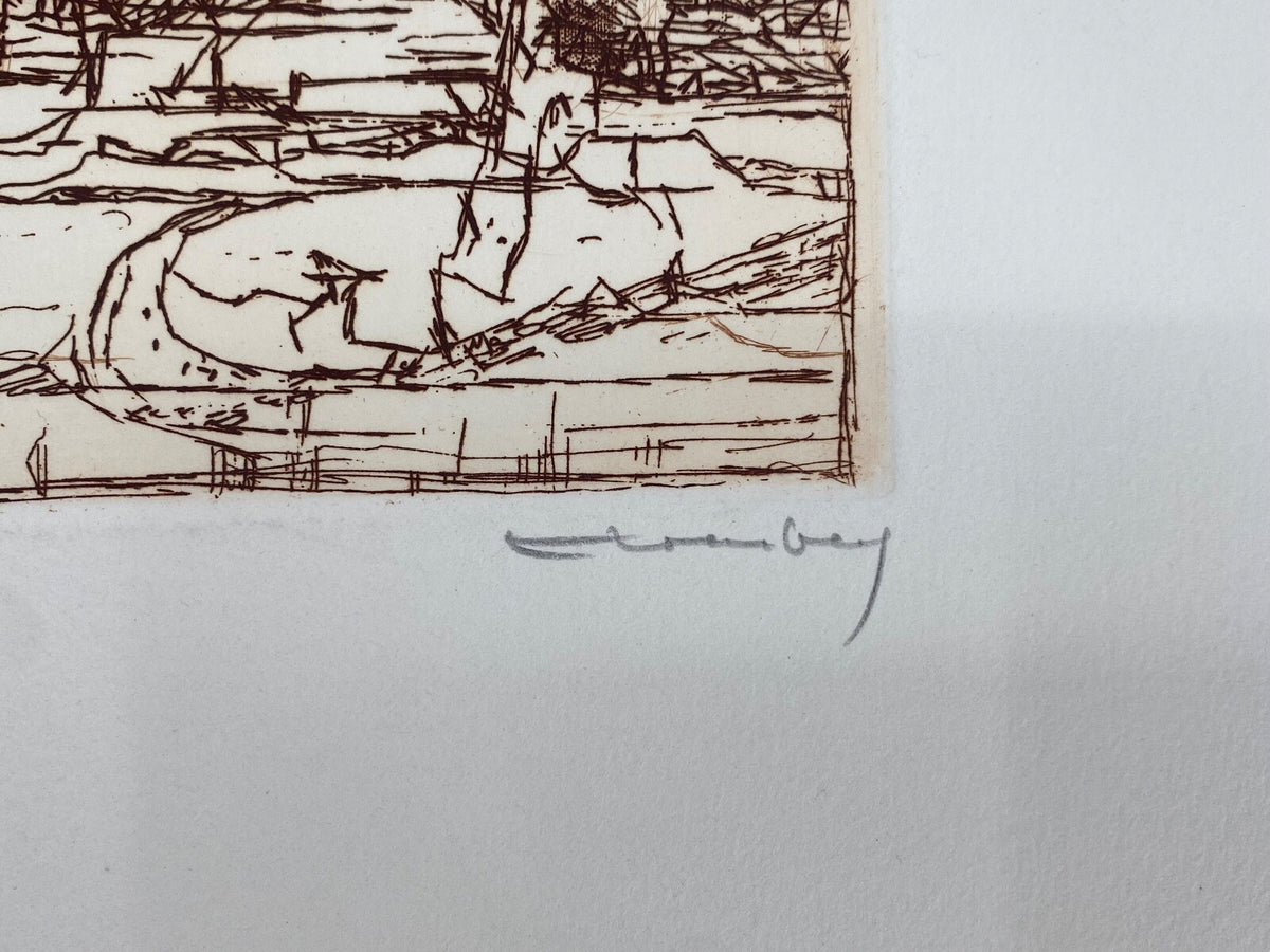 * RADIERUNG STRICHÄTZUNG BILD PAUL ELIASBERG OURSCAMP ENGLISCHROT BÜTTENPAPIER