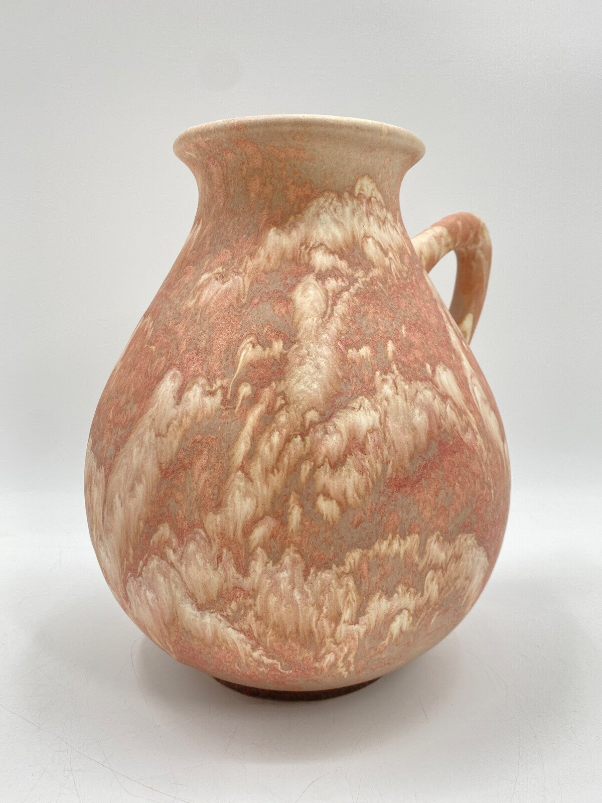 * VASE KERAMIK RUSCHA ART ROSA CREME MARMORIERT SAMT OBERFLÄCHE HENKEL