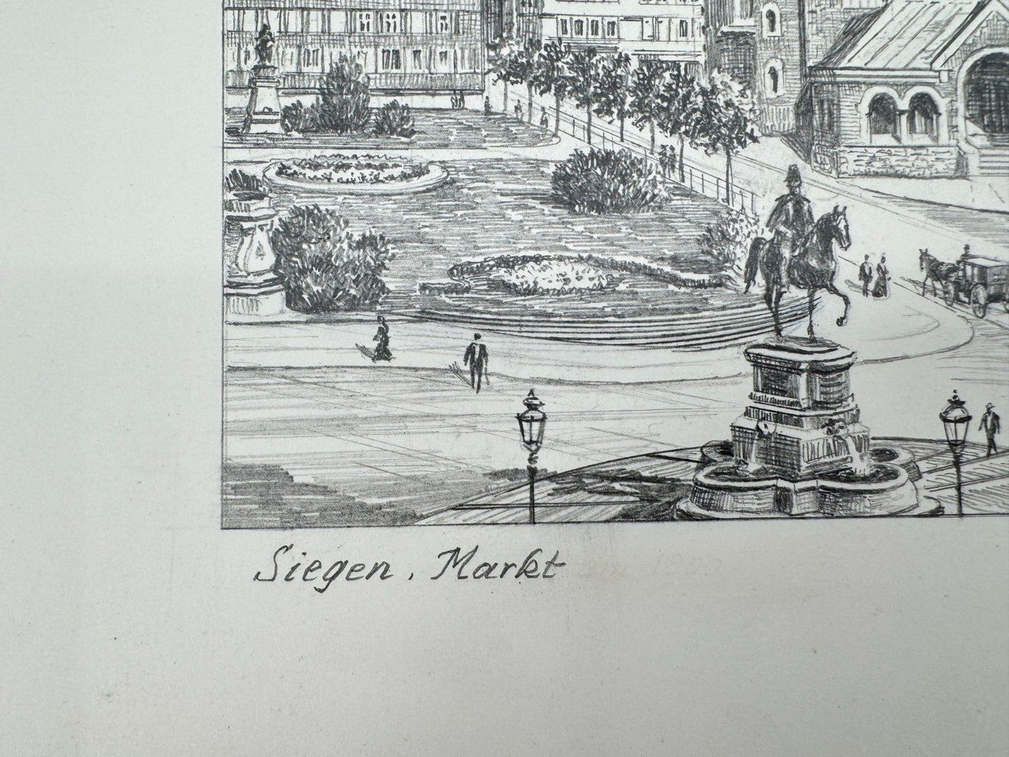 * HEINZ WEHLISCH ZEICHNUNG SIEGEN MARKT ANSICHT SIGNIERT