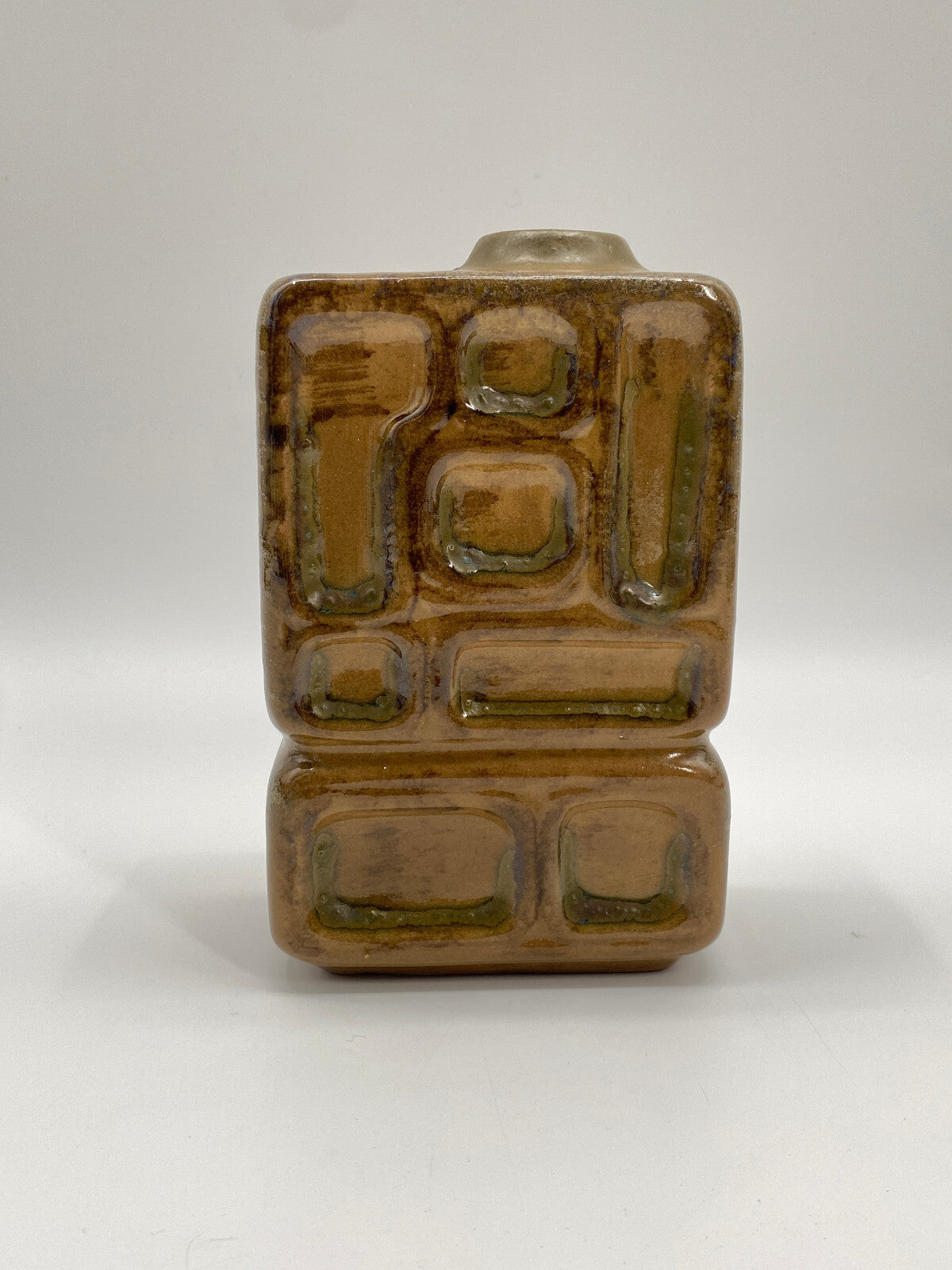 * VASE MID CENTURY DESIGN ECKIG GEOMETRISCH RELIEF GERMAN 70ER LAVA