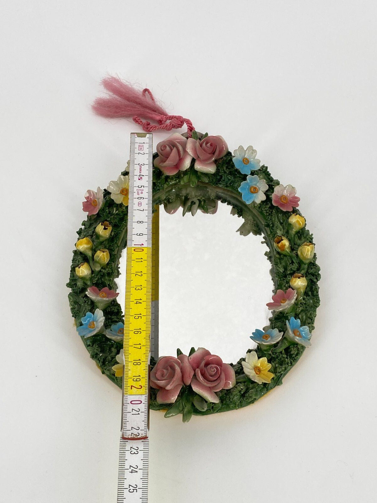 * KLEINER SPIEGEL OVAL PORZELLAN ROSEN BLÜTEN PRINZESSIN VINTAGE