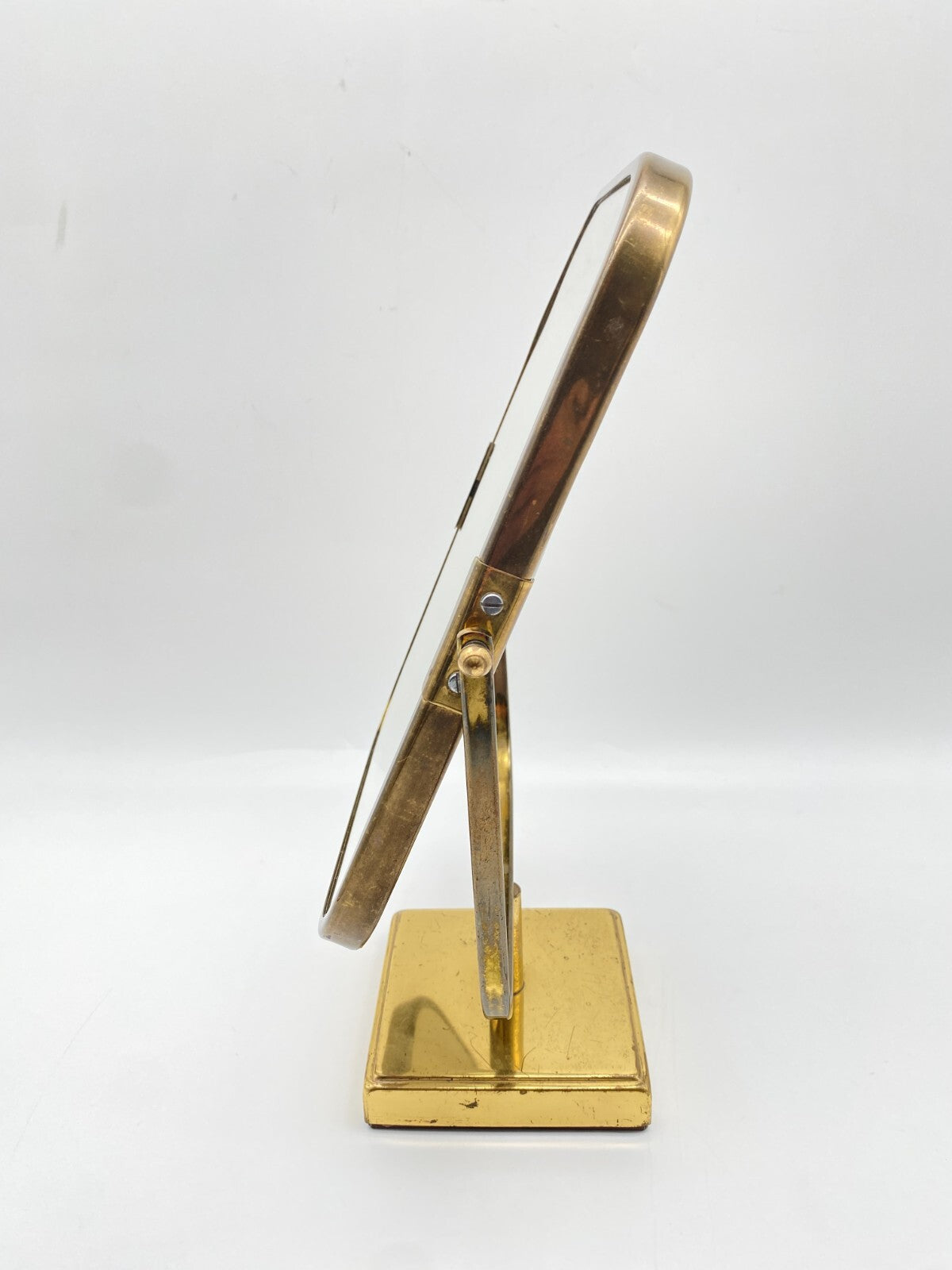ELEGANTER ART DECO DESIGN KOSMETIKSPIEGEL SCHMINKSPIEGEL MESSING 50ER VINTAGE