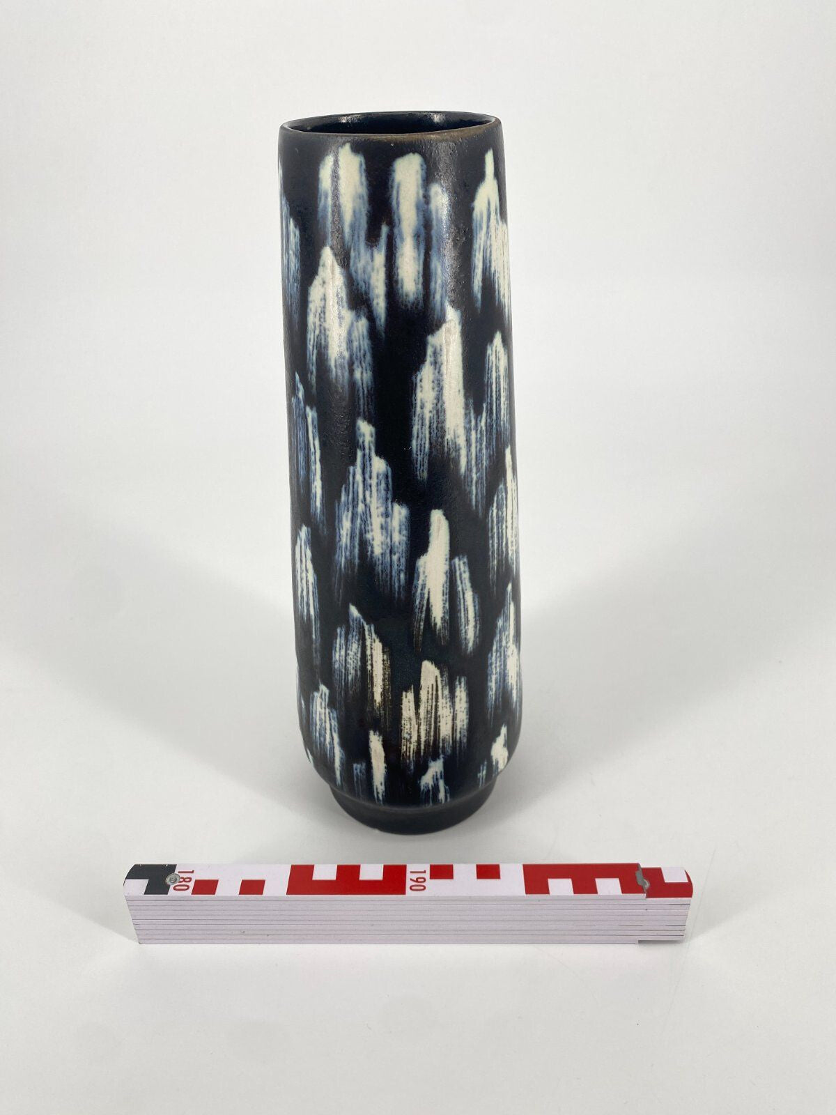 * VASE KERAMIK BLAU WEIß 31,5 CM VINTAGE MID CENTURY VINTAGE
