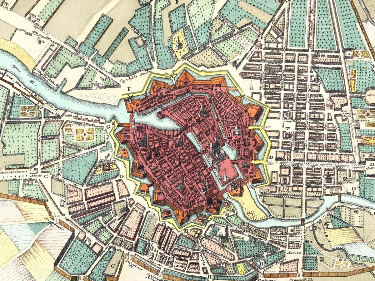*RADIERUNG ALTE KARTE BERLIN 1737 WALTERN HOMANN KOLORIERT KOPIE