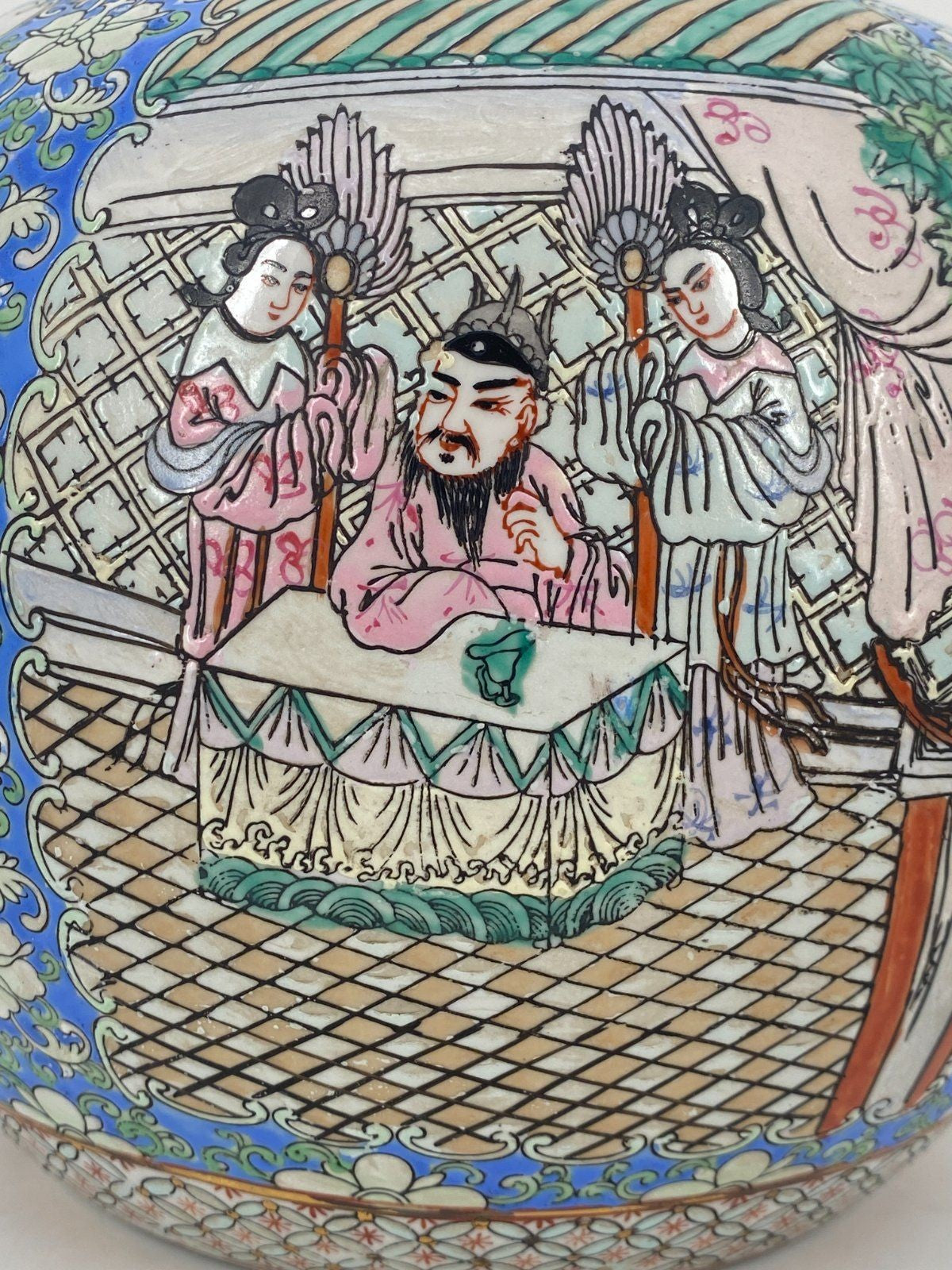 *ANTIKE CHINESISCHE VASE DETAILLIERT DEKORIERT ASIATIKA VOLKSKUNS