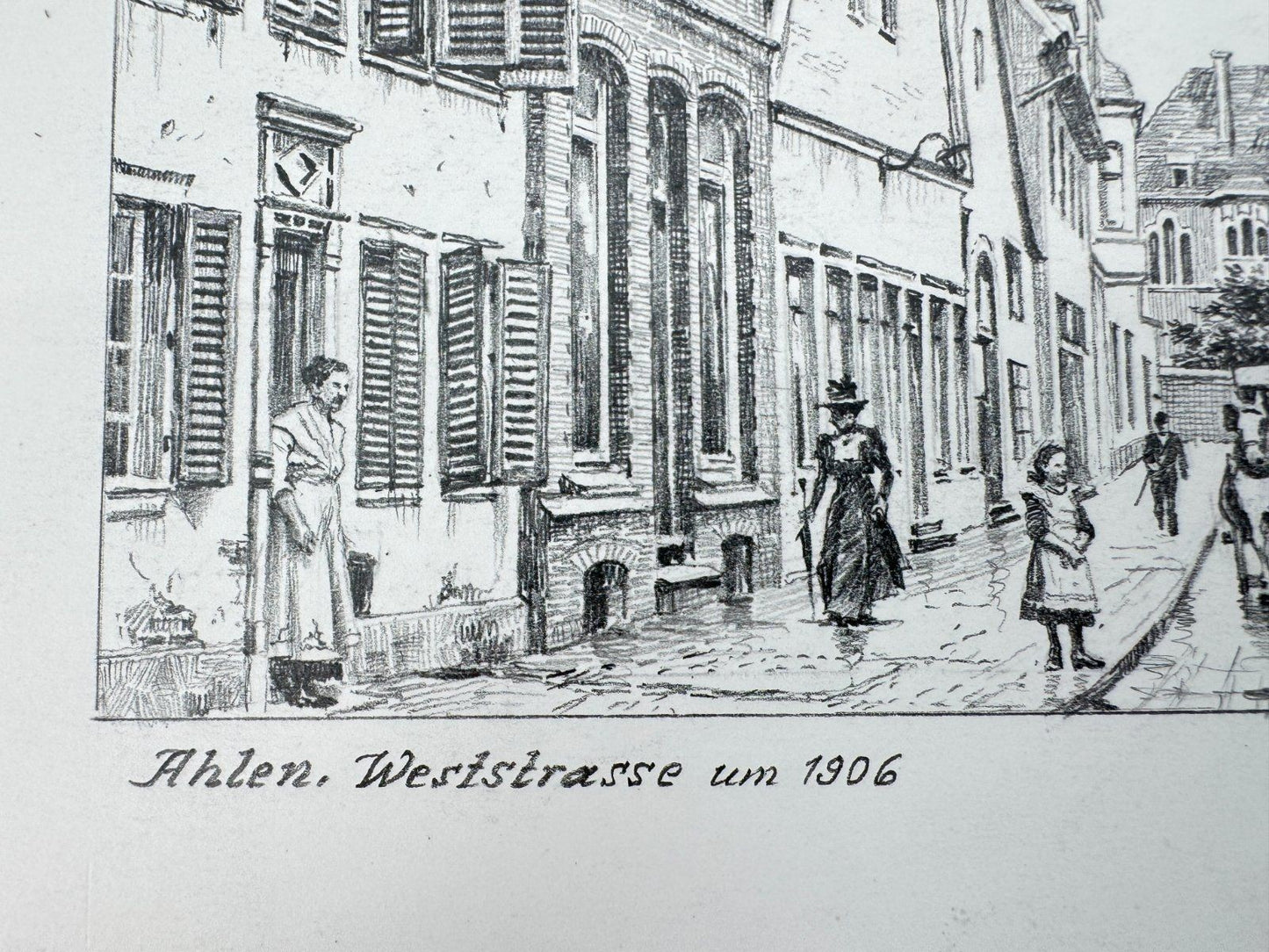 * HEINZ WEHLISCH ZEICHNUNG AHLEN WESTSTRAßE UM 1906 ANSICHT SIGNIERT