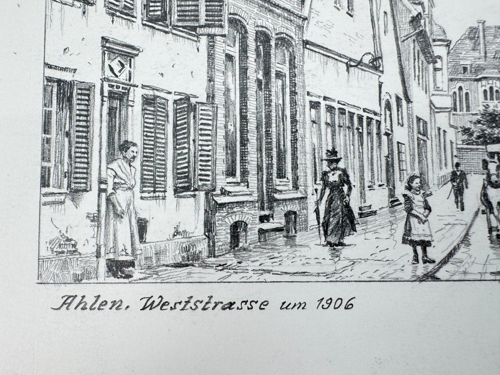 * HEINZ WEHLISCH ZEICHNUNG AHLEN WESTSTRAßE UM 1906 ANSICHT SIGNIERT