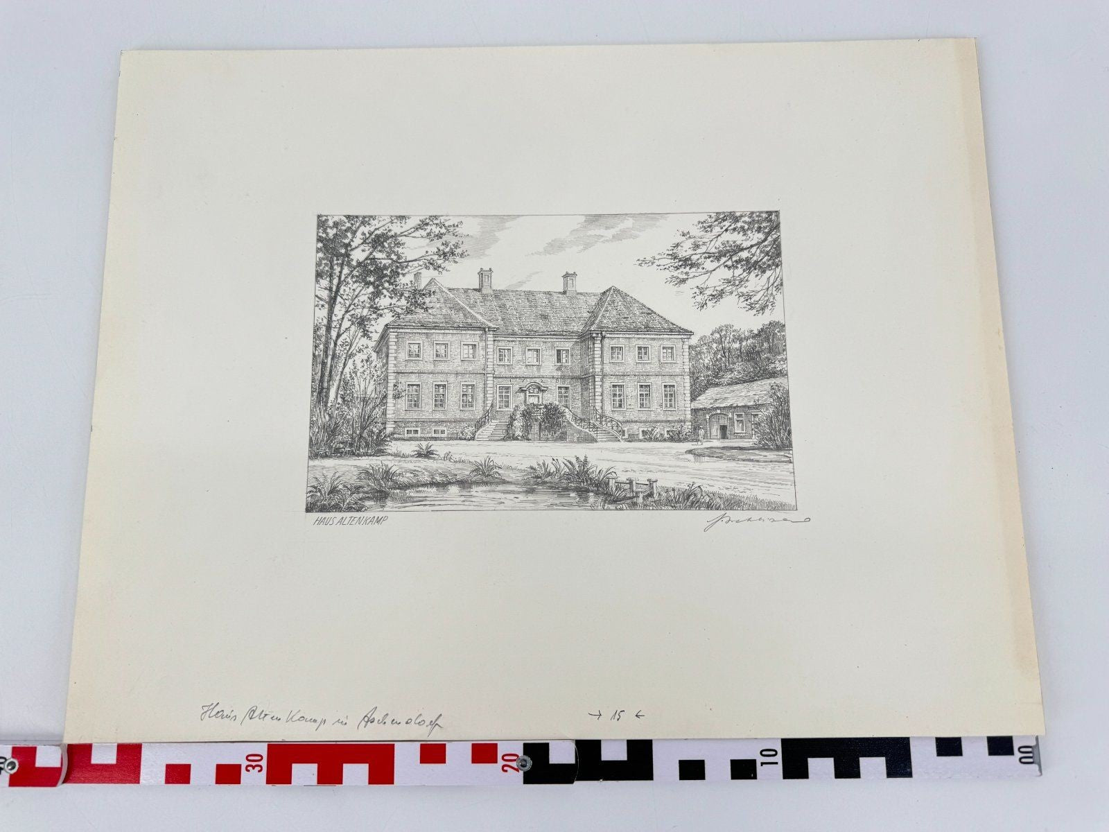 * HEINZ WEHLISCH ZEICHNUNG HAUS ALTENKAMP ASCHENDORF ANSICHT SIGNIERT