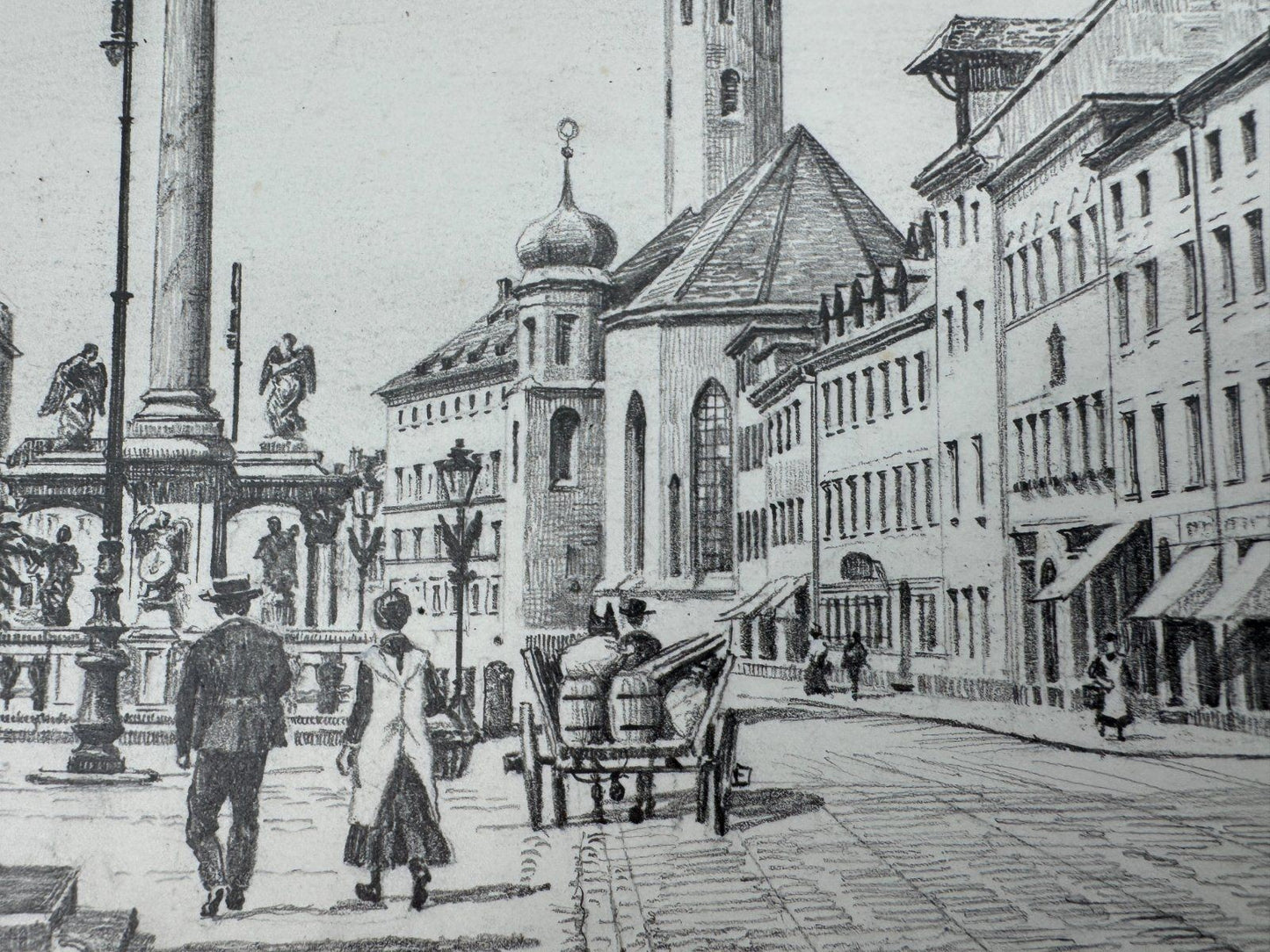 * HEINZ WEHLISCH ZEICHNUNG THERESIENPLATZ STRAUBING ANSICHT SIGNIERT