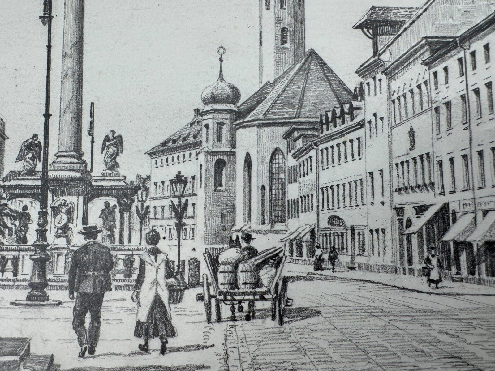 * HEINZ WEHLISCH ZEICHNUNG THERESIENPLATZ STRAUBING ANSICHT SIGNIERT