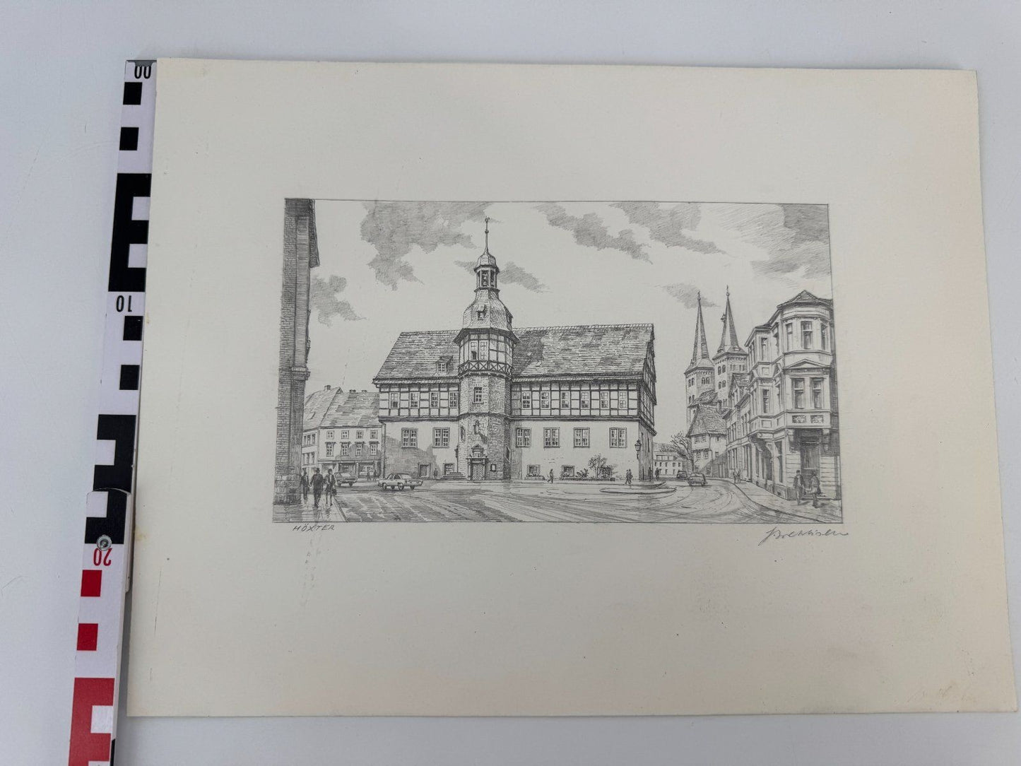 * HEINZ WEHLISCH ZEICHNUNG RATHAUS HÖXTER ANSICHT SIGNIERT