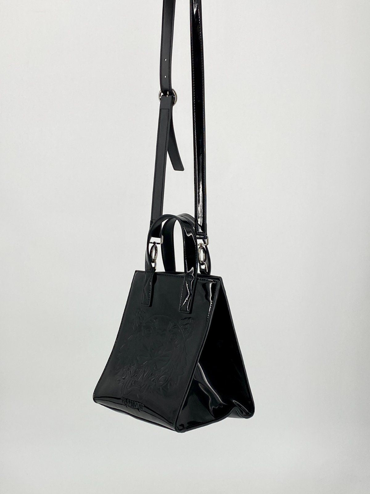 * KENZO PARIS HANDTASCHE UMHÄNGETASCHE TIGER LACKLEDER SCHWARZ