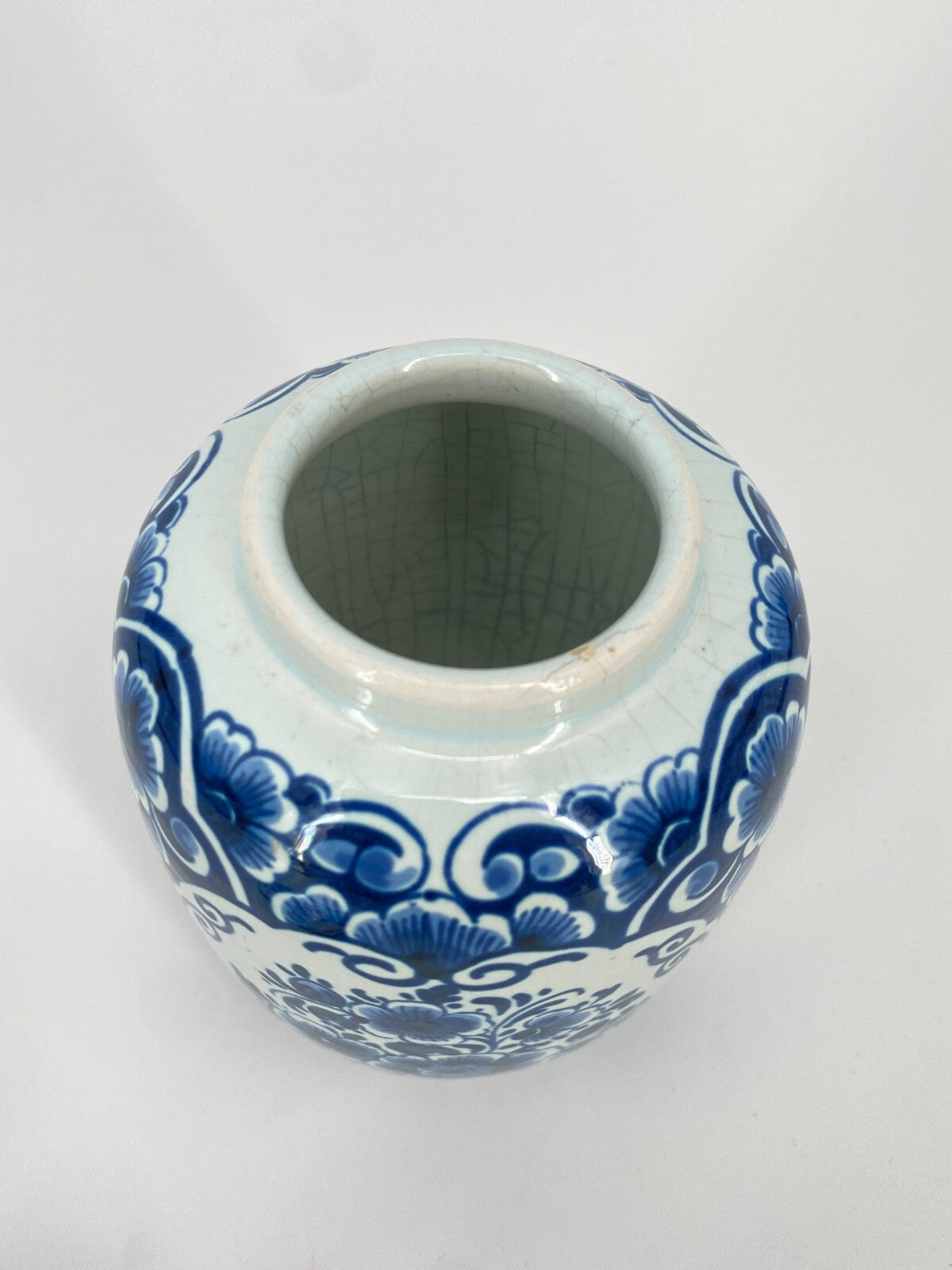 * OUD DELFT KERAMIK DECKEL DOSE VASE BLAUMALEREI BLAU WEIß BLUMEN 12CM