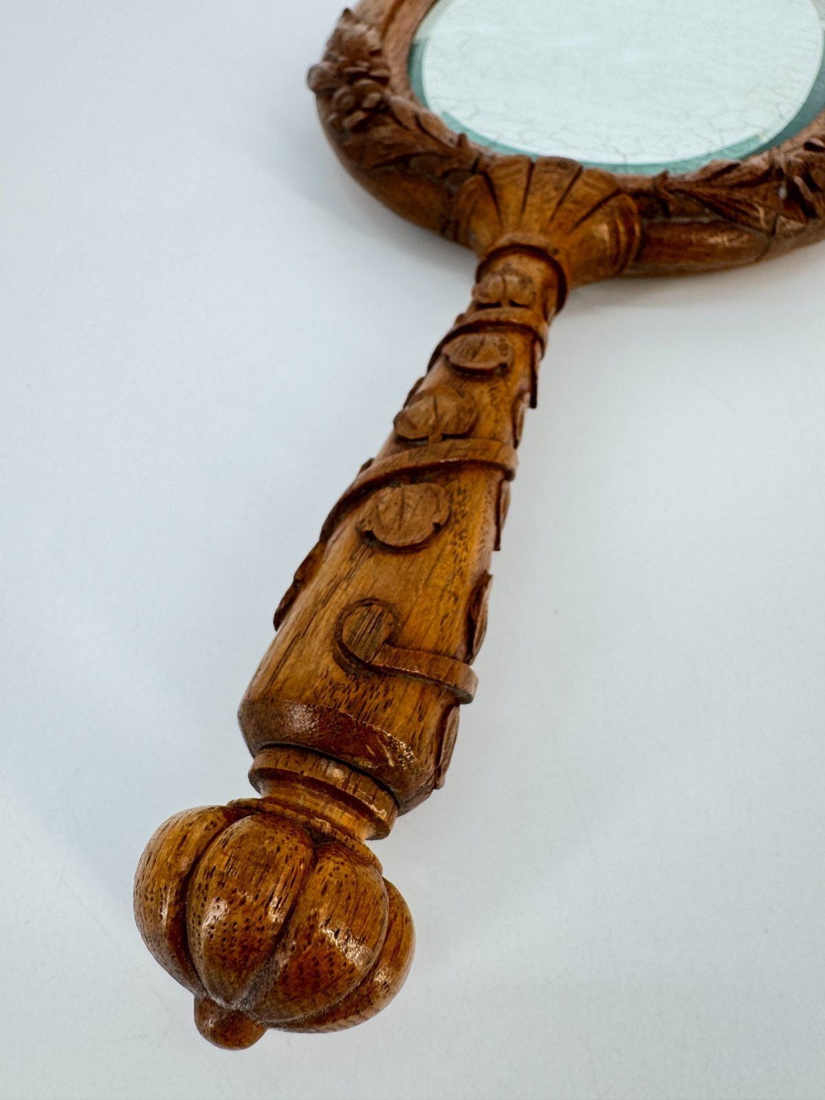 ANTIKER HANDSPIEGEL HANDGESCHNITZT JUGENDSTIL SCHMINKSPIEGEL