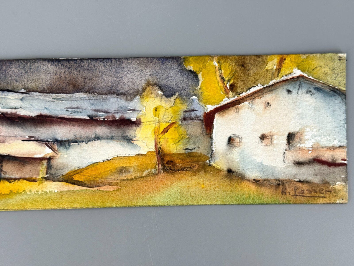 *AQUARELLGEMÄLDE K. LASSER HERBSTLICH HOF LANDSCHAFT LANDHOF SIGN