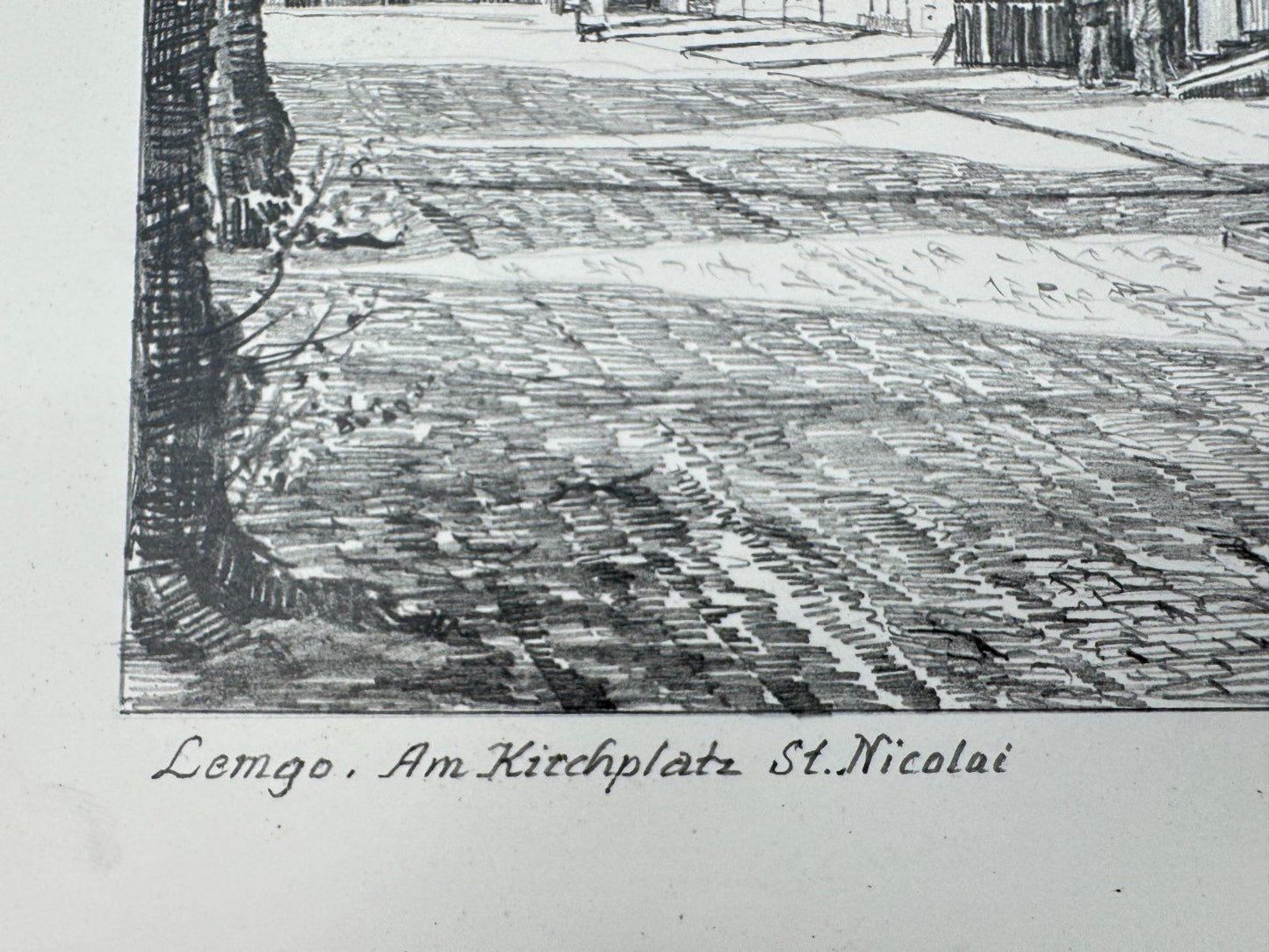 * HEINZ WEHLISCH ZEICHNUNG LEMGO AM KIRCHPLATZ ST NICOLAI ANSICHT