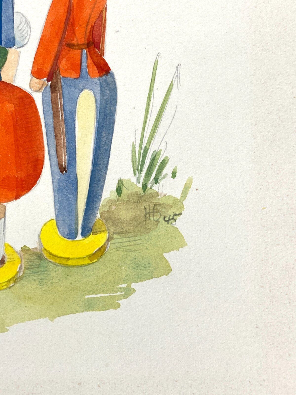 *GEMÄLDE AQUARELL HELENA GEESE WYSOCKI PUPPEN PAAR UNIKAT 1945