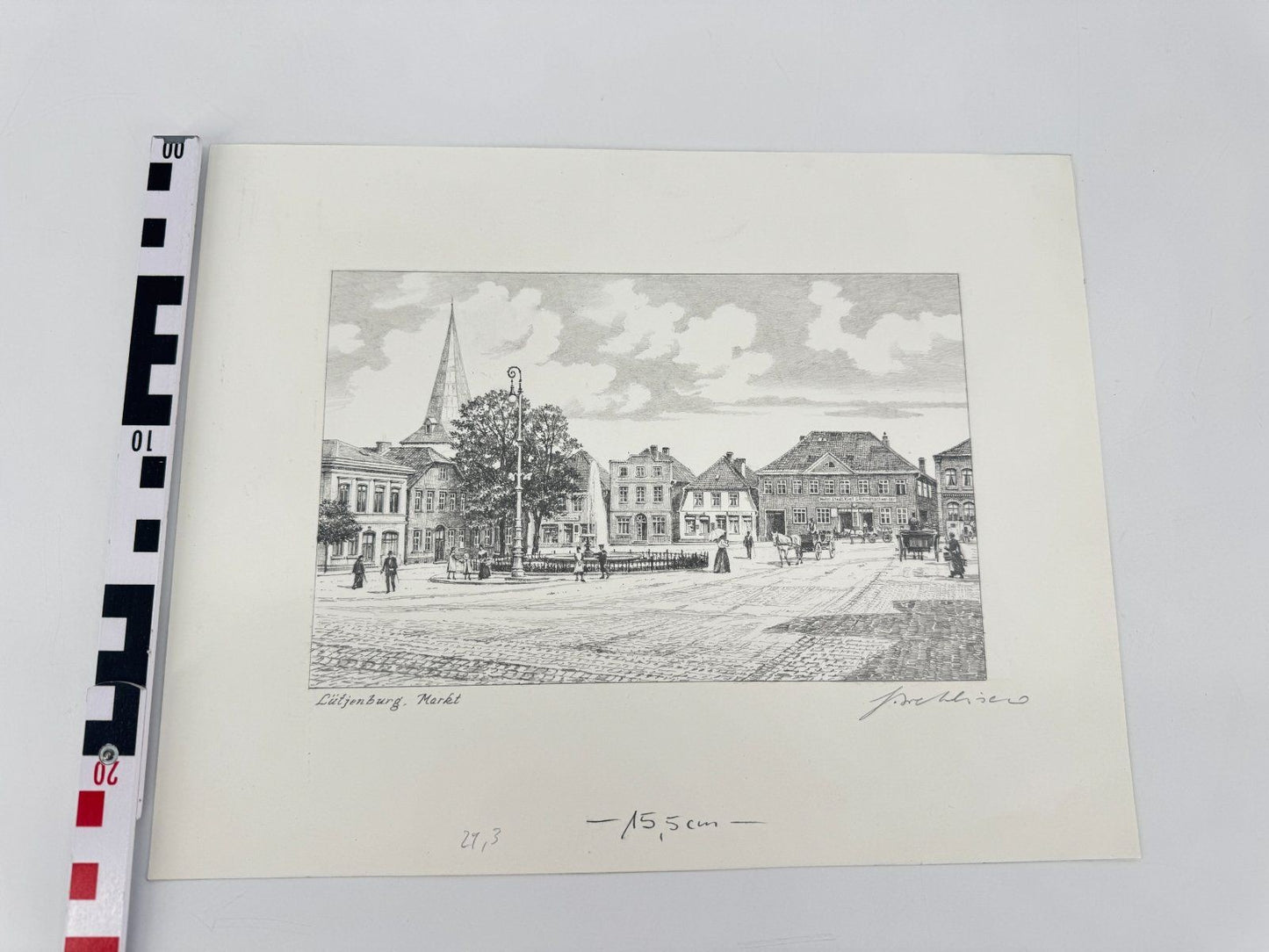 * HEINZ WEHLISCH ZEICHNUNG LÜTJENBURG MARKT UM 1912 ANSICHT SIGNI