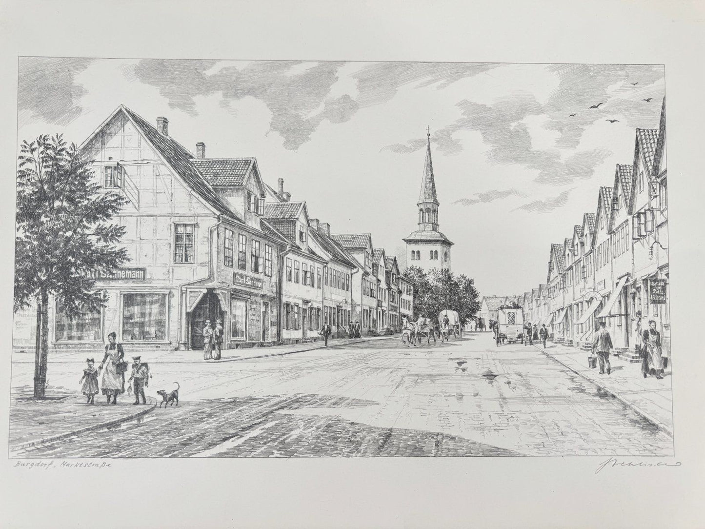 * HEINZ WEHLISCH ZEICHNUNG BURGDORF MARKTSTRAßE ANSICHT SIGNIERT