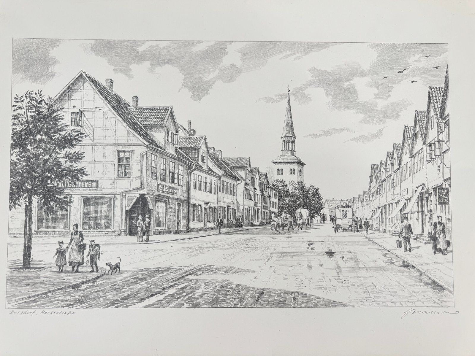 * HEINZ WEHLISCH ZEICHNUNG BURGDORF MARKTSTRAßE ANSICHT SIGNIERT