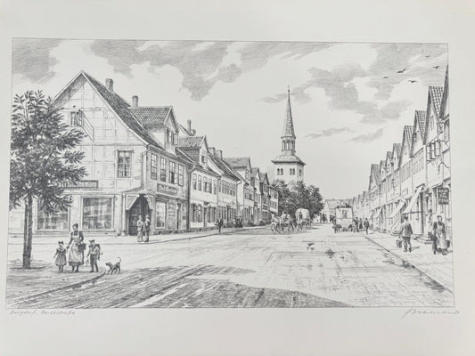 * HEINZ WEHLISCH ZEICHNUNG BURGDORF MARKTSTRAßE ANSICHT SIGNIERT