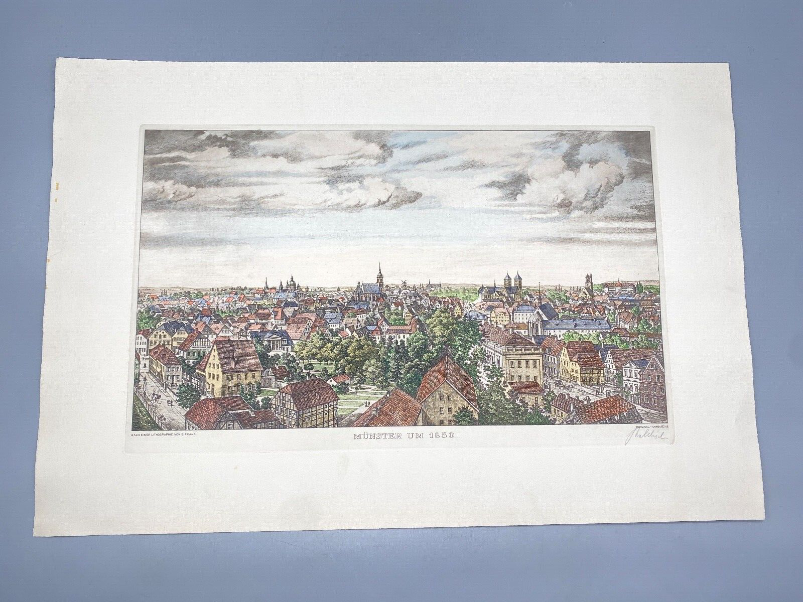HEINZ WEHLISCH RADIERUNG MÜNSTER UM 1850 COLORIERT HANDSIGNIERT