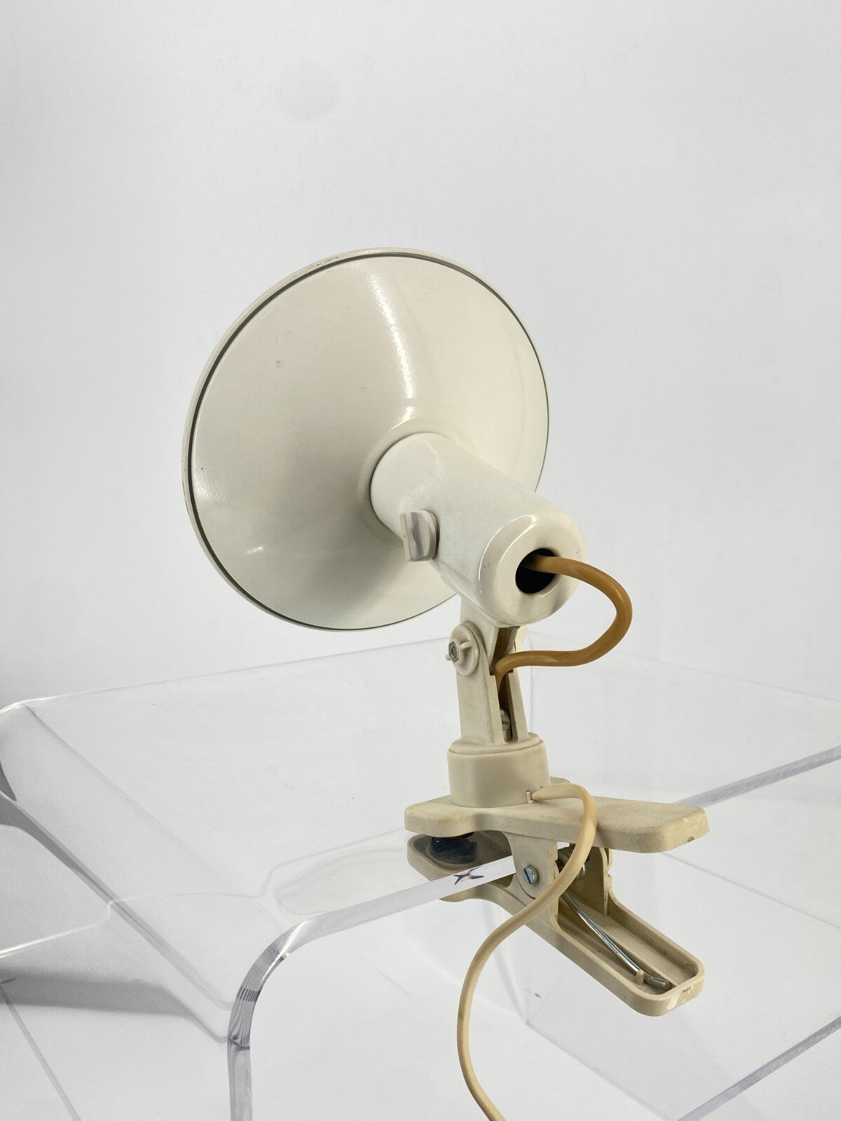 * KLEMMLAMPE SPOT CREME WEIß CHROM FACETTIERT VINTAGE 60ER 70ER