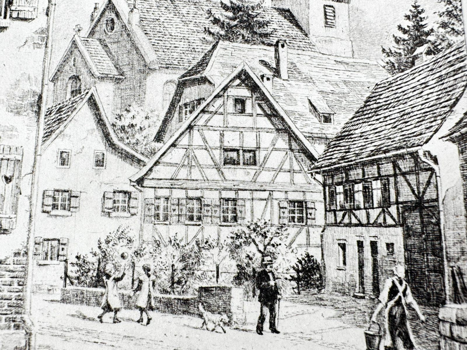 * HEINZ WEHLISCH ORIGINAL RADIERUNG ONSTMETTINGEN EVANGELISCHE KIRCHE 1910 ANSIC