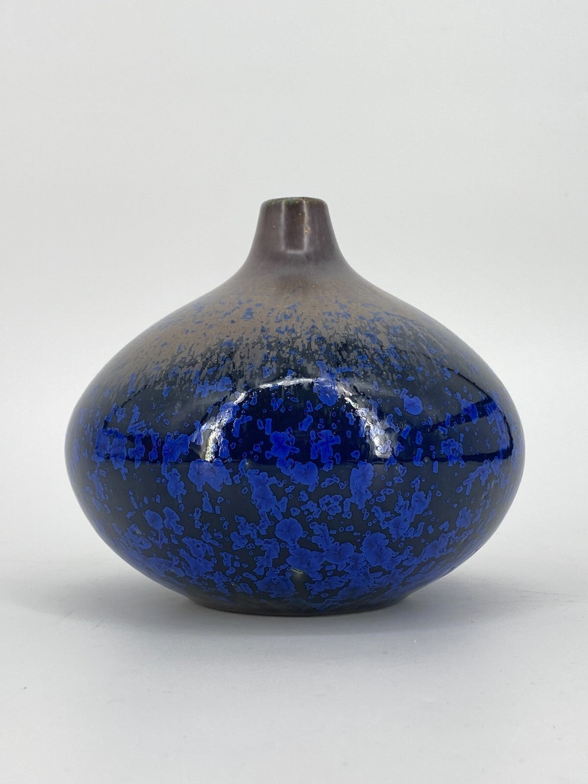 * STUDIO KERAMIK VASE KRISTALLINE GLASUR BLAU BRAUN WENDELIN STAHL MID CENTURY