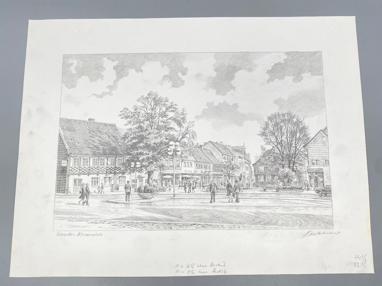 HEINZ WEHLISCH ZEICHNUNG SALZGITTER KLESMERPLATZ ORIGINAL HANDSIGNIERT