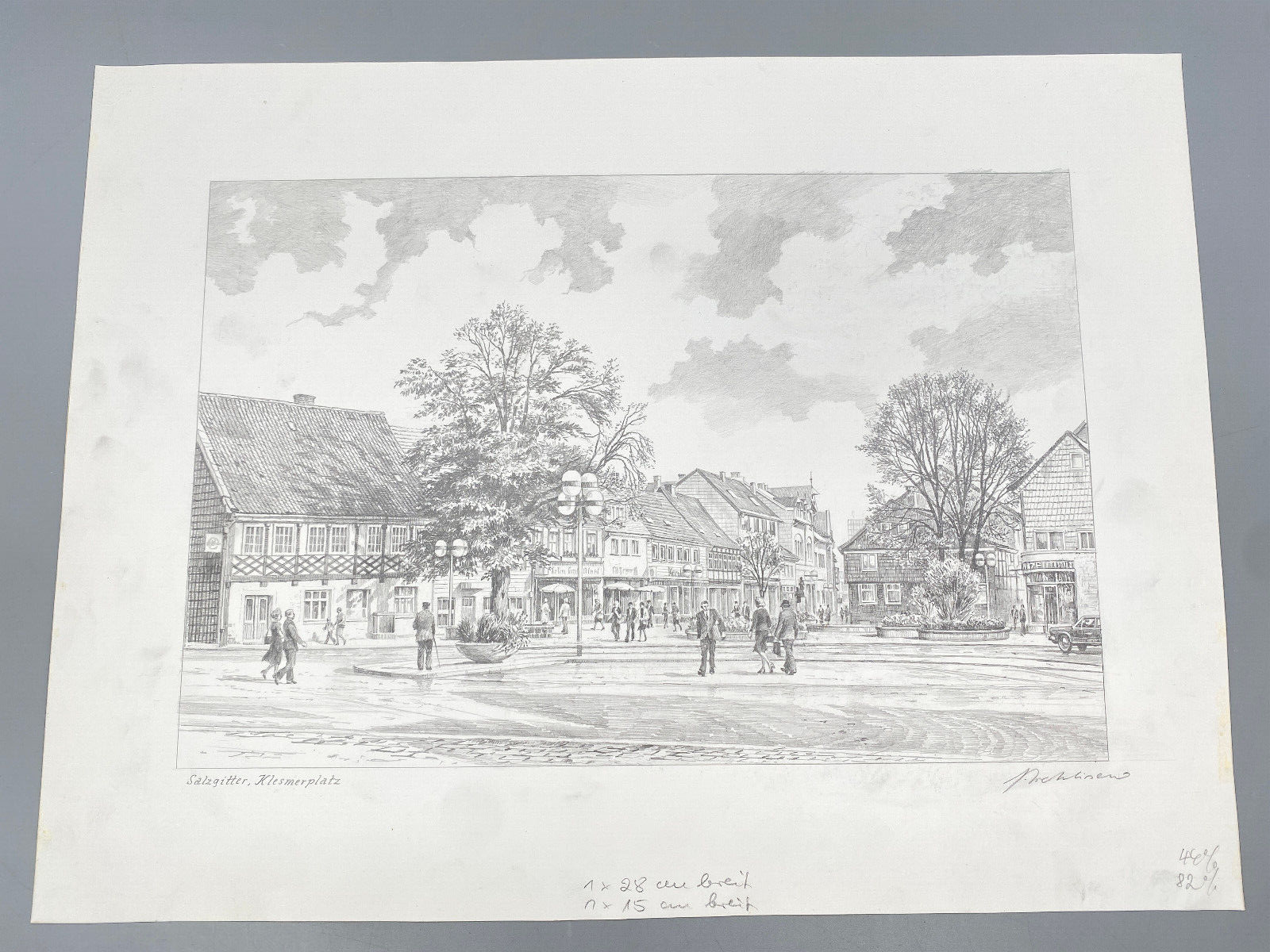 HEINZ WEHLISCH ZEICHNUNG SALZGITTER KLESMERPLATZ ORIGINAL HANDSIGNIERT