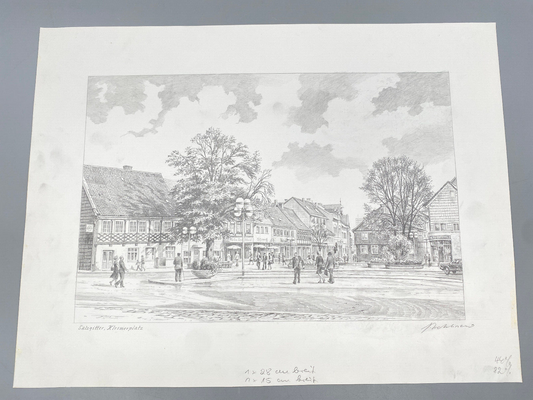HEINZ WEHLISCH ZEICHNUNG SALZGITTER KLESMERPLATZ ORIGINAL HANDSIGNIERT