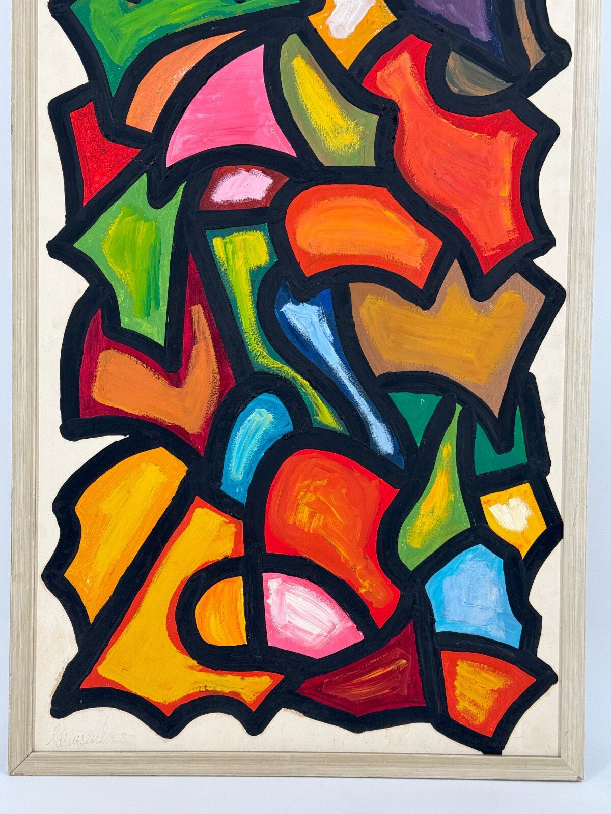 *GEMÄLDE ABSTRAKTE KOMPOSITION 1973 SIGNIERT ACRYL BUNT GERAHMT