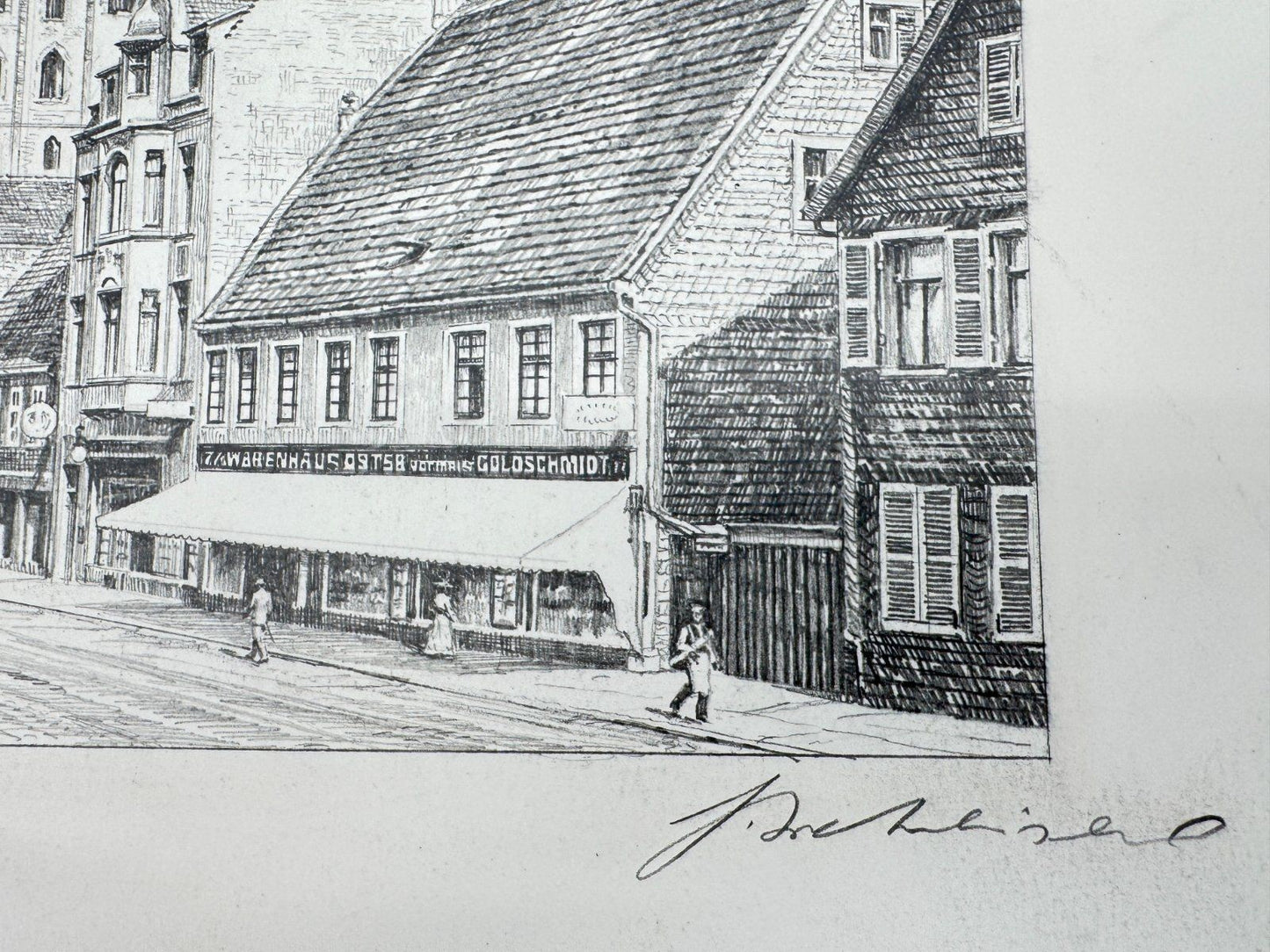 * HEINZ WEHLISCH ZEICHNUNG LIPPSTADT LANGESTRAßE ANSICHT SIGNIERT