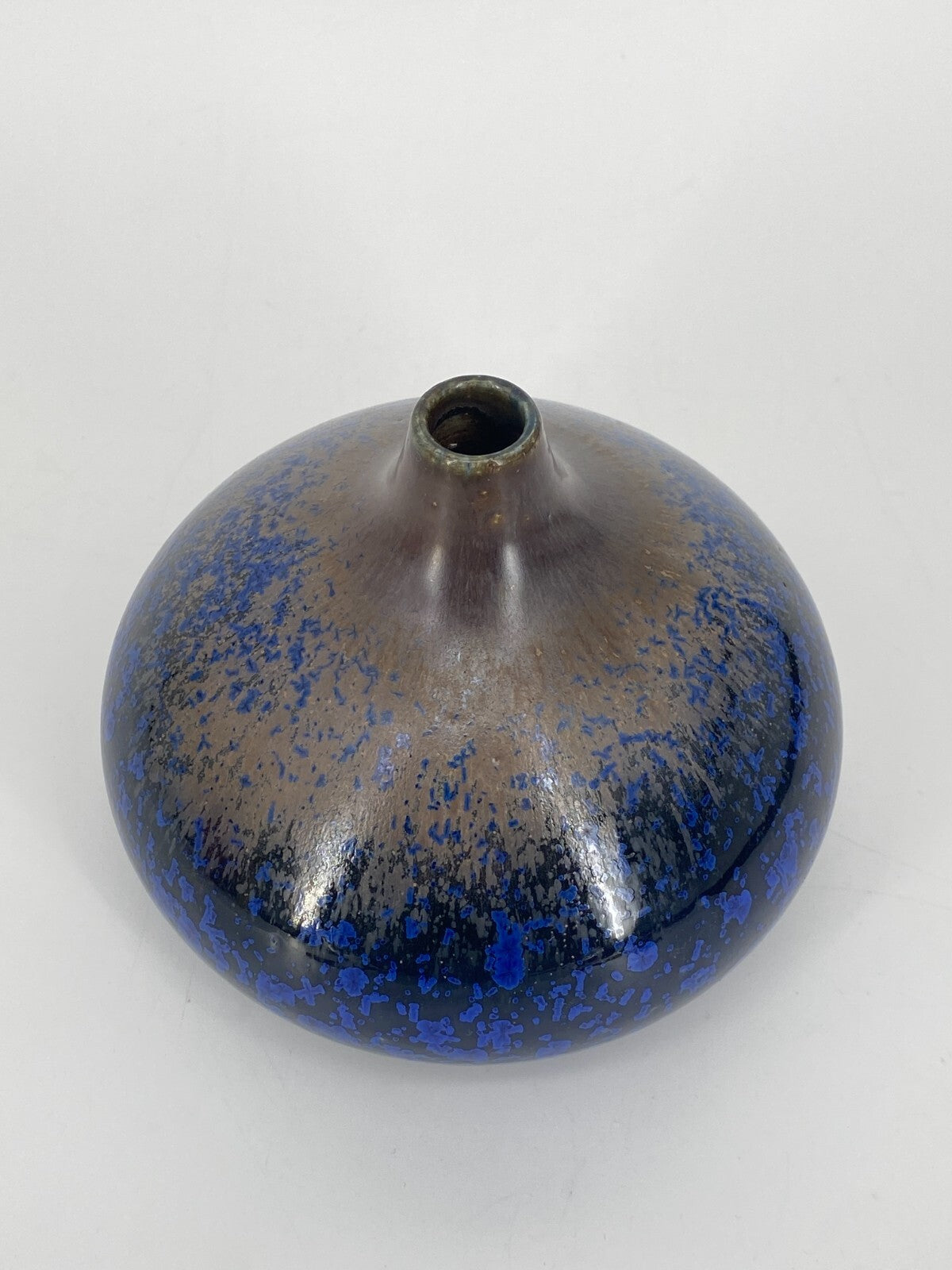 * STUDIO KERAMIK VASE KRISTALLINE GLASUR BLAU BRAUN WENDELIN STAHL MID CENTURY