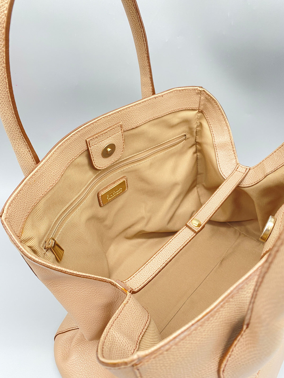 FURLA HANDTASCHE SHOPPER TASCHE BEIGE BRAUN LEDER MADE IN ITALY VINTAGE