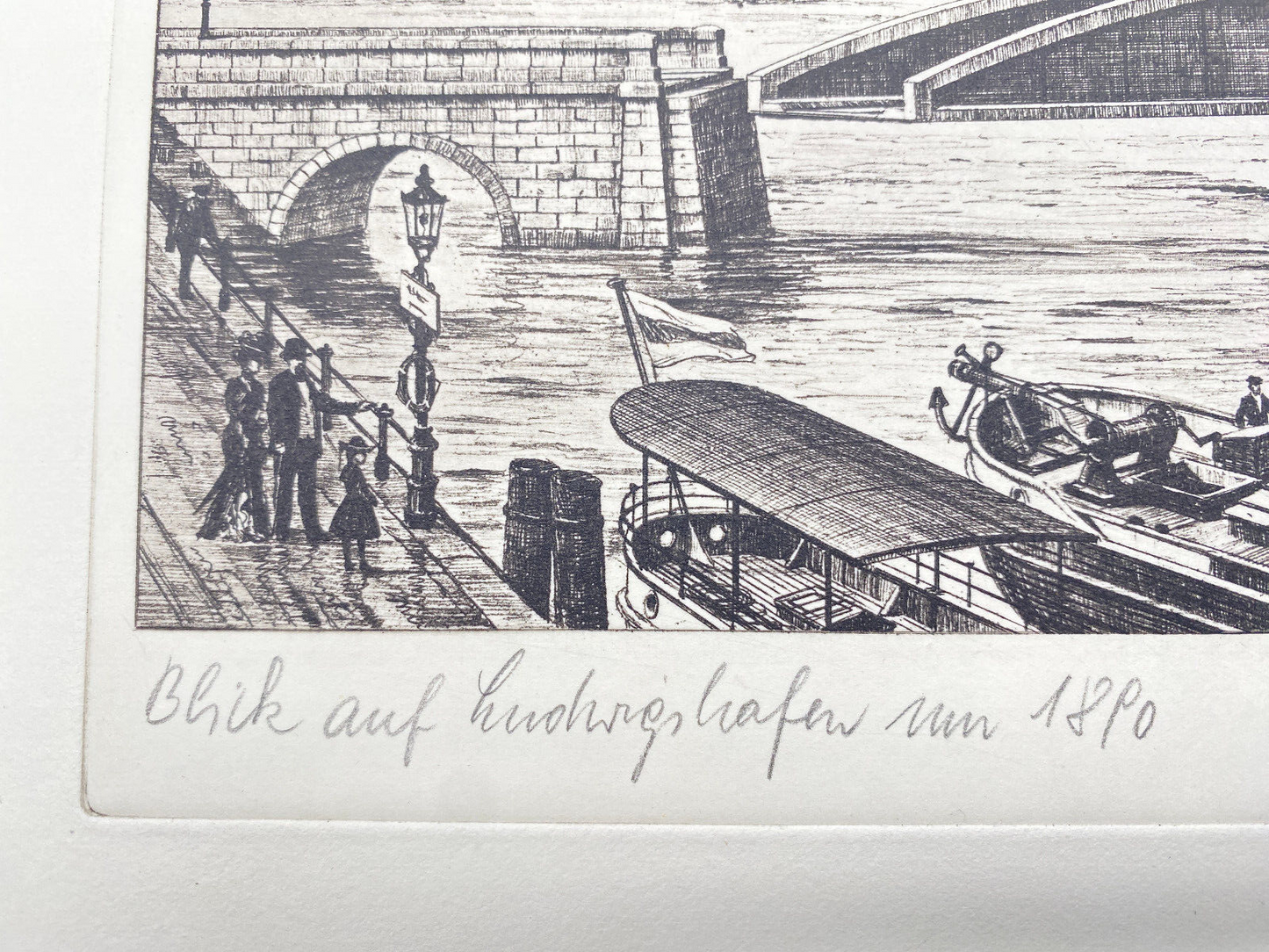 HEINZ WEHLISCH RADIERUNG BLICK AUF LUDWIGSHAFEN 1890 ORIGINAL HANDSIGNIERT