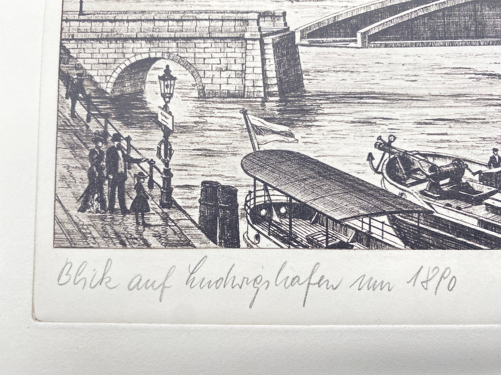 HEINZ WEHLISCH RADIERUNG BLICK AUF LUDWIGSHAFEN 1890 ORIGINAL HANDSIGNIERT