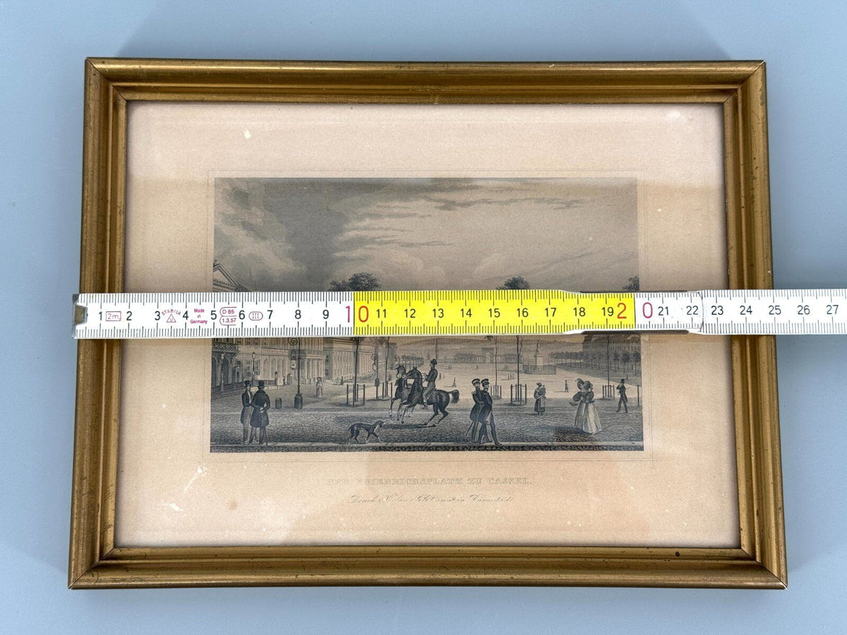 *STAHLSTICH KASSEL FRIEDRICHSPLATZ ANTIK GERAHMT DRUCKGRAFIK 1850