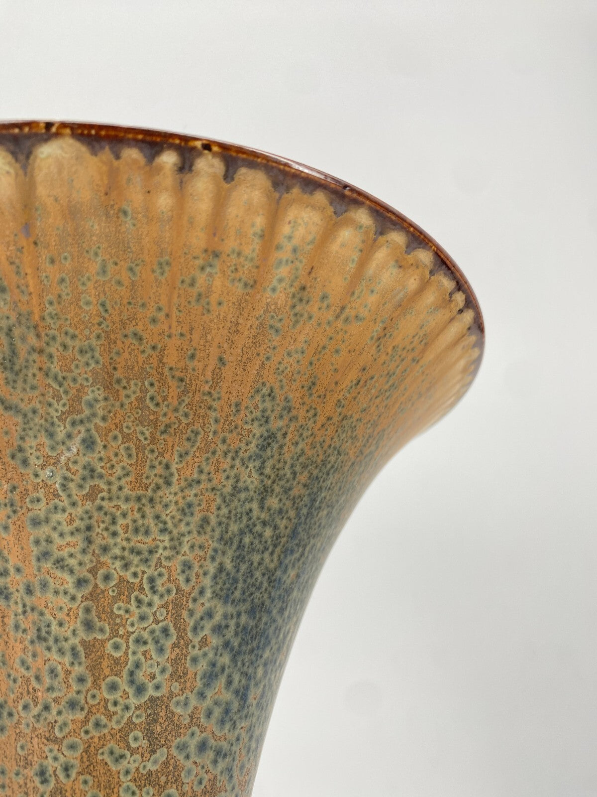 * STUDIO KERAMIK HELMUT SCHWABE VASE BLAU BRAUN KONKAV 30 CM VINTAGE