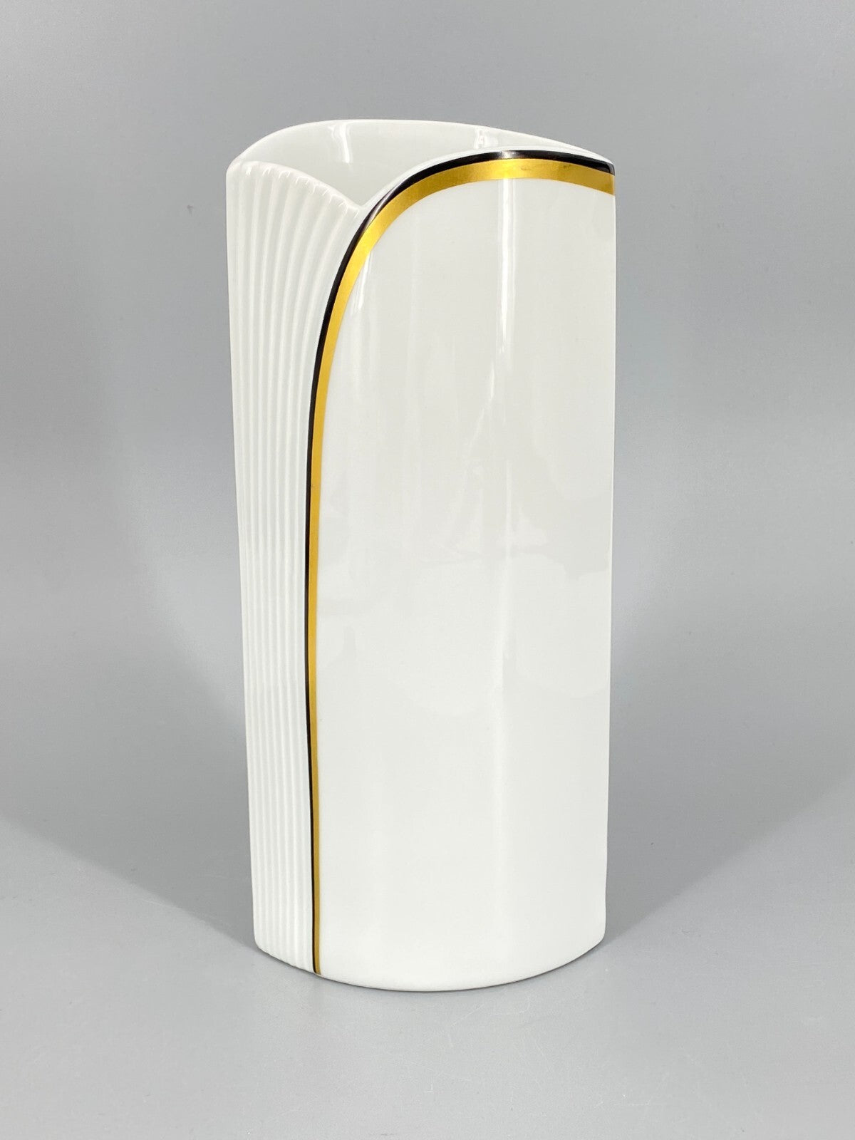 * VASE AK KAISER ALBOTH NOSSEK ART DECO DESIGN WEIß SCHWARZ GOLD VINTAGE