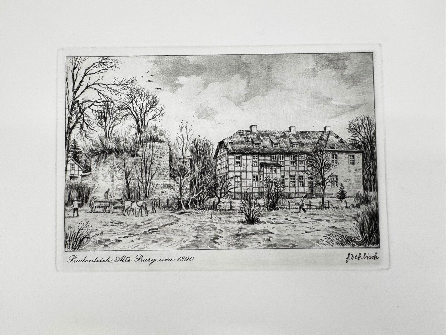 * HEINZ WEHLISCH ORIGINAL RADIERUNG BODENTEICH ALTE BURG UM 1890