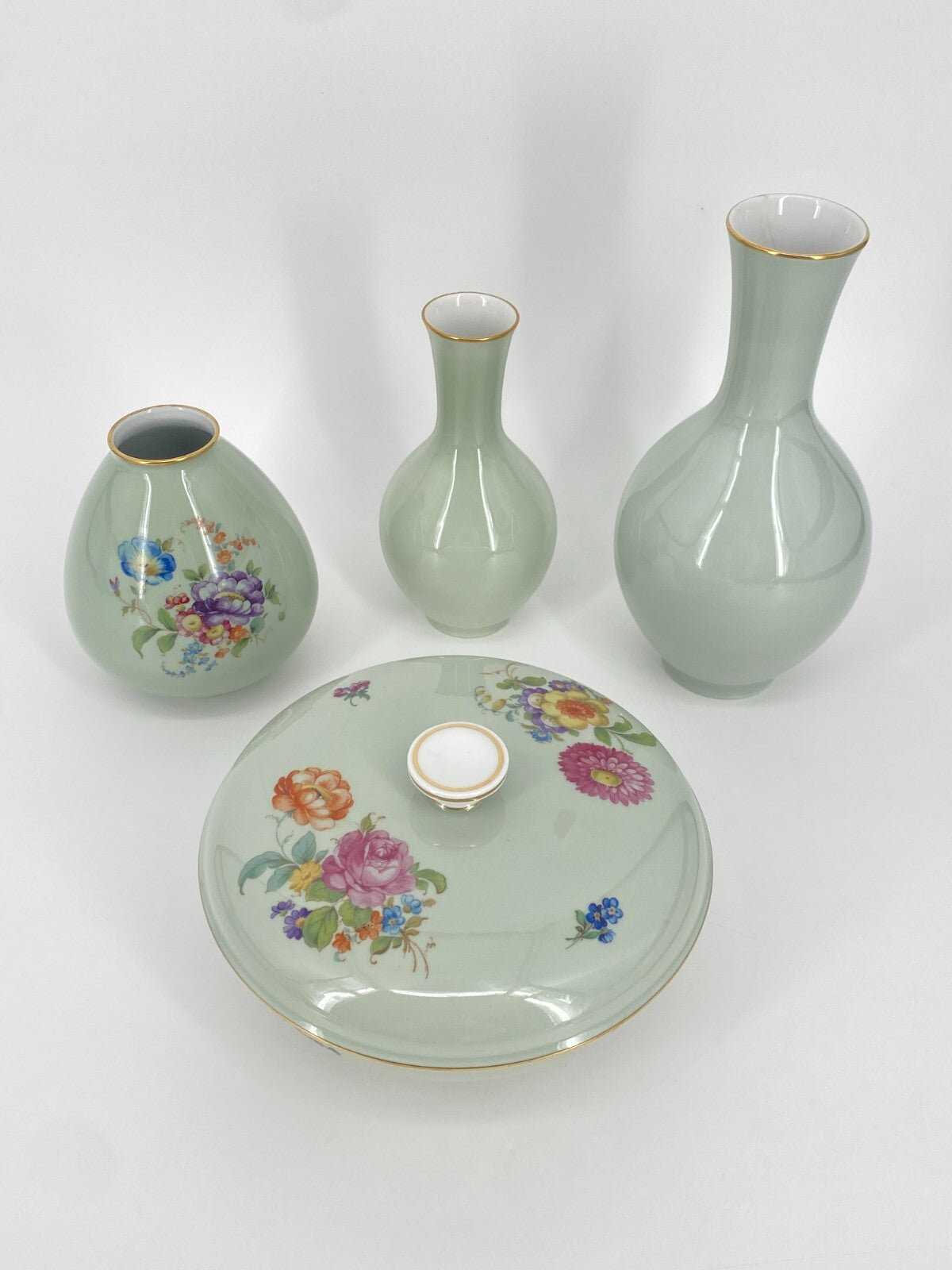 * ROSENTHAL SELB PORZELLAN DECKELDOSE VASEN SELADON GRÜN BLUMEN VINTAGE