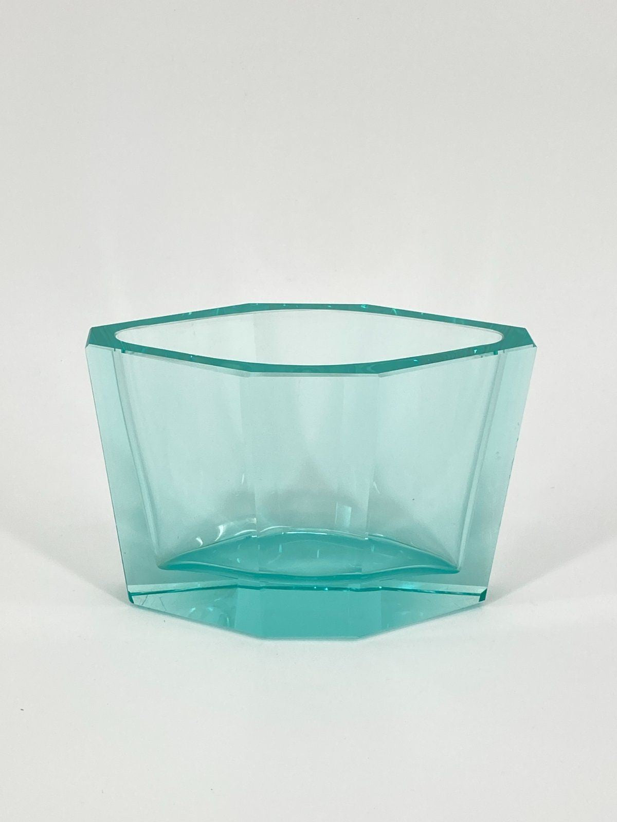 * FACETTIERTE GLAS VASE BLAUGRÜN TSCHECHIEN MID CENTURY DESIGN