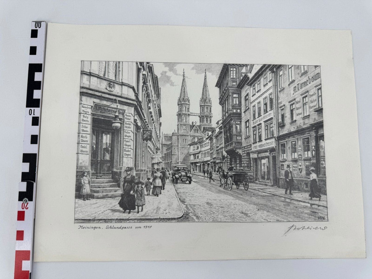 * HEINZ WEHLISCH ZEICHNUNG MEININGEN SCHLUNDGASSE 1910 ANSICHT SIGNIERT
