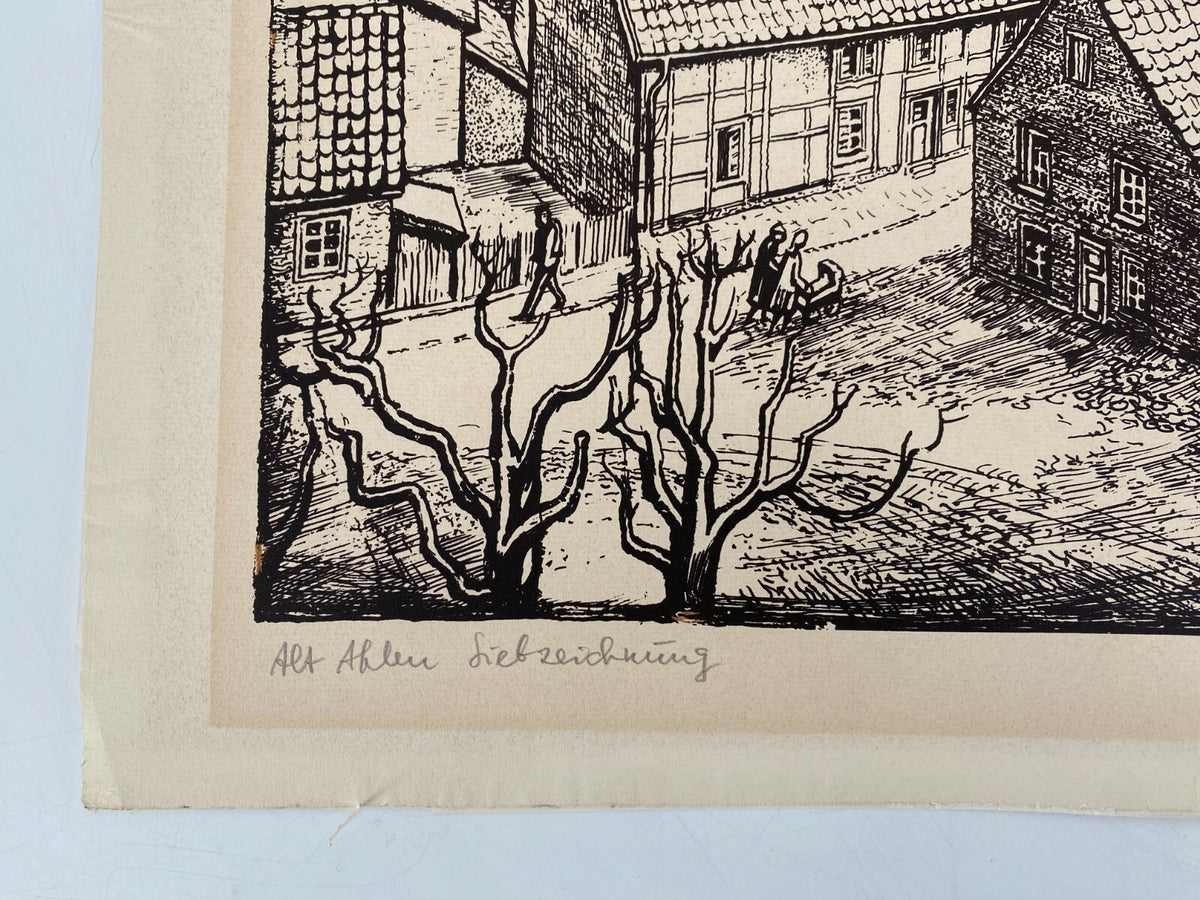 *HERMANN SCHWEIZER GRAFIK SIEBDRUCK STADTANSICHT AHLEN 1954-1976 SIGNIERT ORIGIN