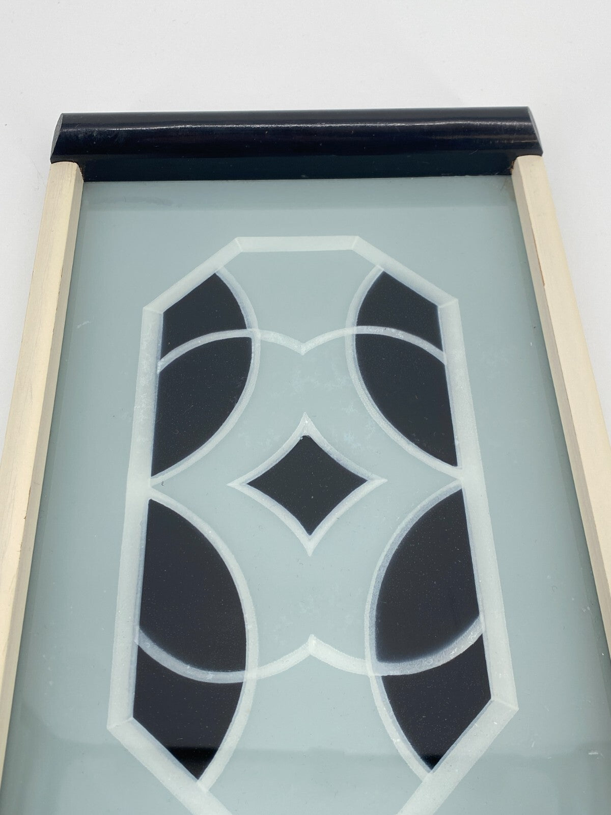 * ART DECO STIL TABLETT HOLZSIEB WASUNGEN 60ER HOLZ GLAS VINTAGE