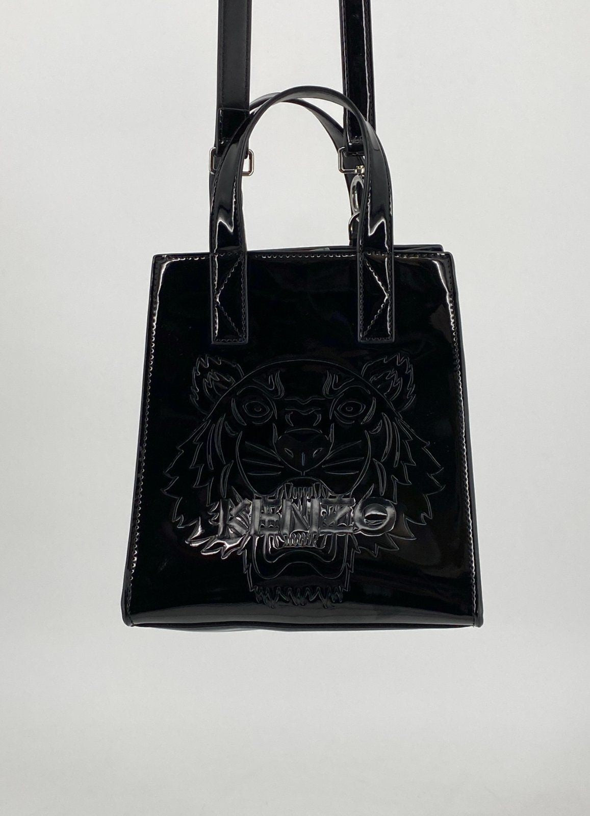 * KENZO PARIS HANDTASCHE UMHÄNGETASCHE TIGER LACKLEDER SCHWARZ