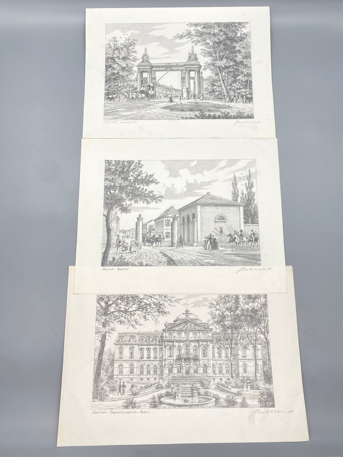 HEINZ WEHLISCH ZEICHNUNGEN KARLSRUHE DURLACHERTOR KARLSTOR ERBGROSSHERZOG PALAIS