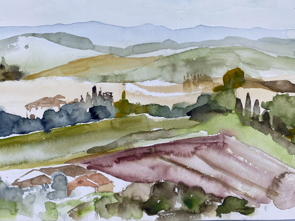 *AQUARELLGEMÄLDE ITALIEN LANDSCHAFT MEDITERRAN VILLEN SIGRID HANNSE UNIKAT 90ER